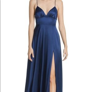 Blue satin evening gown